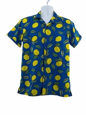 Good Vibes Life Is A Beach by DRILL Hawaiian Mens Short Sleeve Lemon Print Shirt
